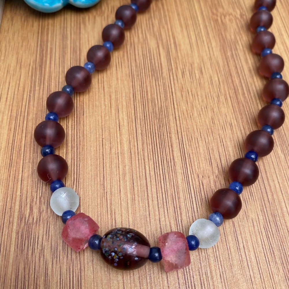 New Handcrafted Artisan One of a Kind Women’s Beachy Sea Glass Bead Necklace